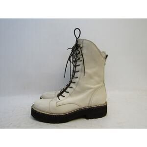 Sam Edelman Womens Size 8.5 M Ivory Leather Zip Lace Up Fashion Boots Bootie